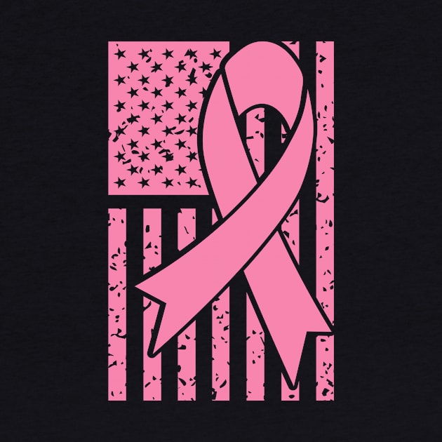 Breast Cancer Ribbon with American Flag by MonarchGraphics